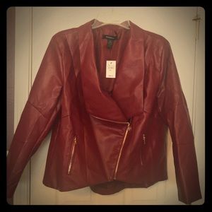 Ashley Stewart red faux leather moto jacket